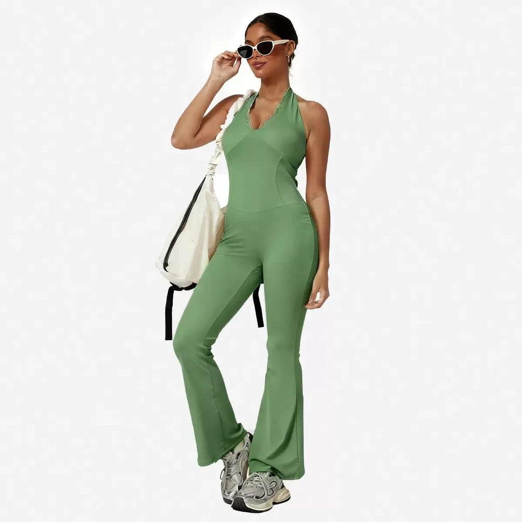 ÉLISE – Lace Halter Flare Jumpsuit
