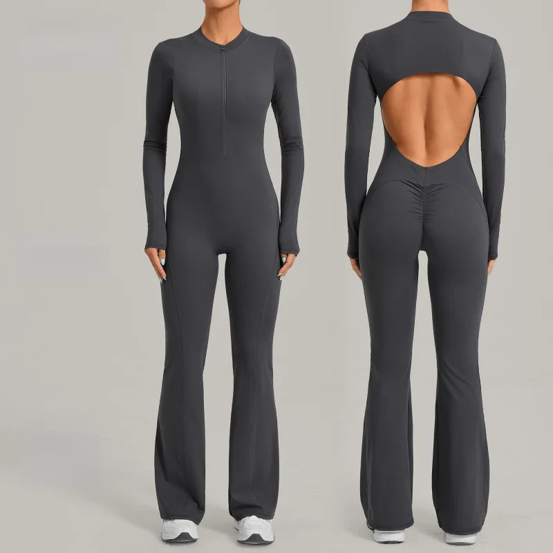 SÉRÉNA – Backless Sculpt Flare Jumpsuit