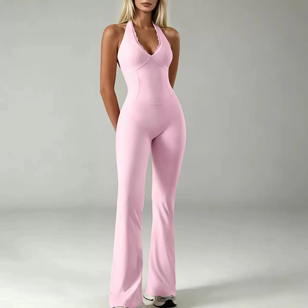 ÉLISE – Lace Halter Flare Jumpsuit