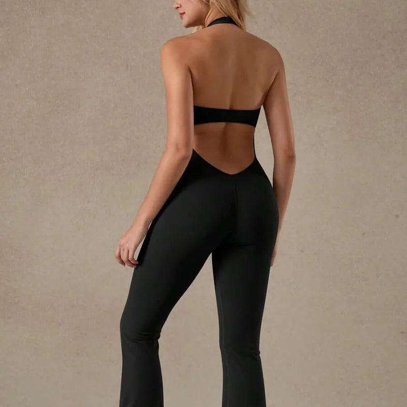 ÉLISE – Lace Halter Flare Jumpsuit